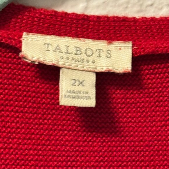 Talbots Womens Open Front Cardigan Sweater Sz 2X Red Cotton Pockets - Picture 3 of 12